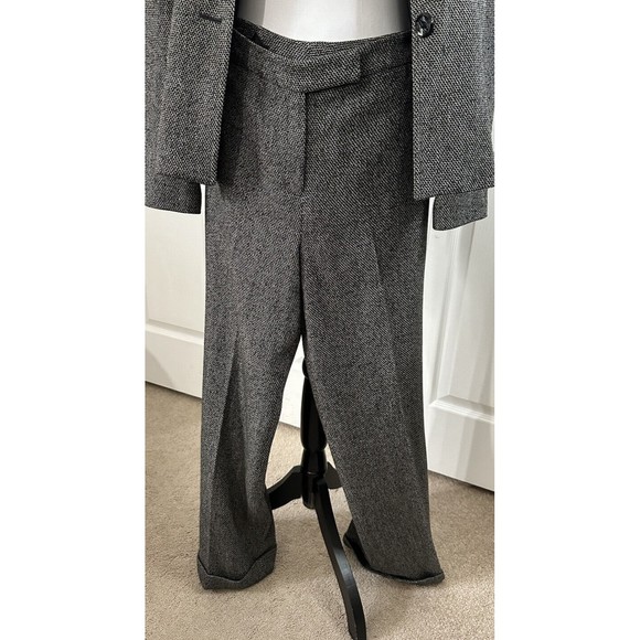 Larry Levine Pant Suit 2 Piece Set Size 8 Brown Tweed 2 Button Blazer Cuff Pant - Picture 5 of 9